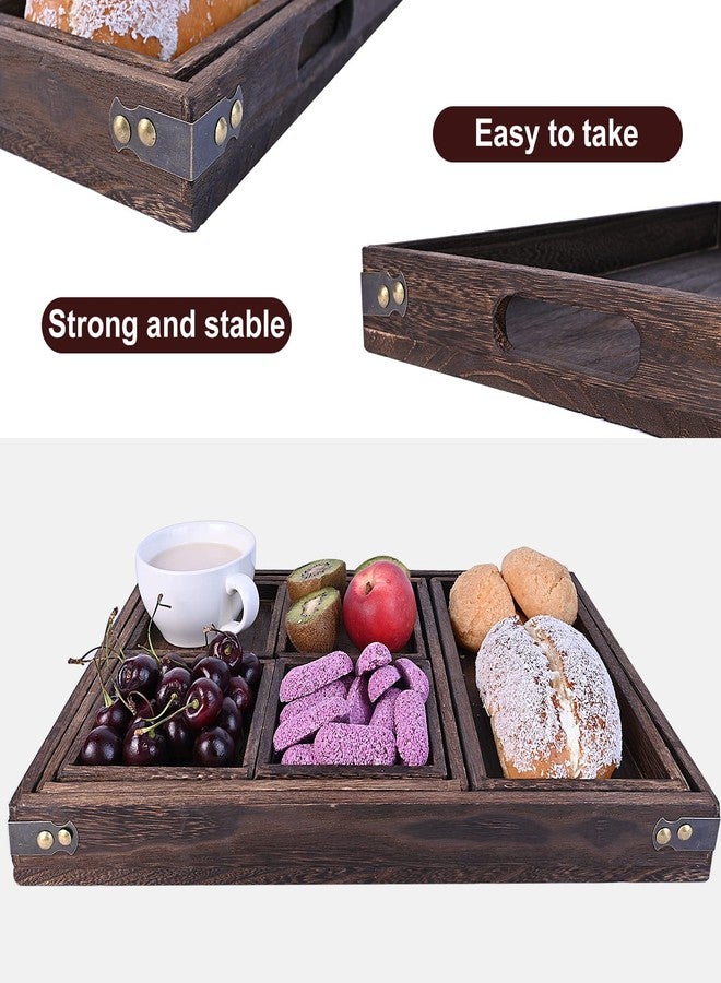 HooHcc Wood Serving Tray with Handles, Set of 7 Rectangular Wooden Nesting Multipurpose Trays, Decorative Serving Trays Platter for Breakfast in Bed, Lunch, Dinner, Patio, Ottoman, Coffee Table, Party - Image 3