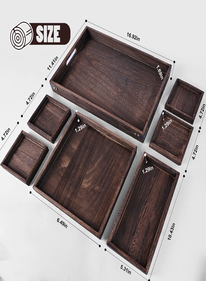 HooHcc Wood Serving Tray with Handles, Set of 7 Rectangular Wooden Nesting Multipurpose Trays, Decorative Serving Trays Platter for Breakfast in Bed, Lunch, Dinner, Patio, Ottoman, Coffee Table, Party - Image 2