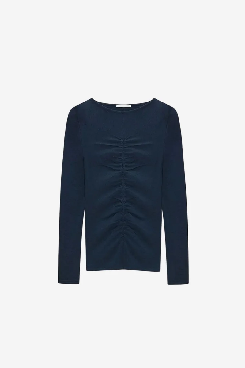 Dilvin DILVIN Slim Fit Boat Neck Long Sleeve Blouse