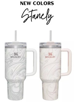 2-Pack Quencher H2.0 FlowState 40oz Stainless Steel Vacuum Insulated Tumbler with Lid & Straw – Rose Quartz & Swirl, Leak-Resistant Double-Walled Design, Keeps Drinks Hot for 7 Hours & Cold for 24 Hours, Ideal for On-the-Go Hydration, Travel & Workouts
