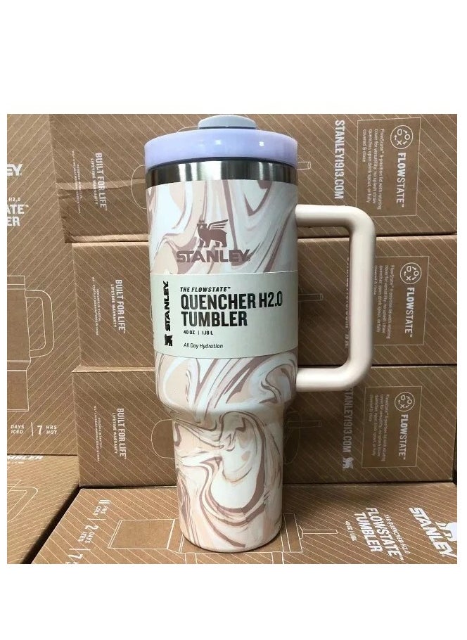 Stanley - 2-Pack Quencher H2.0 FlowState 40oz Stainless Steel Vacuum Insulated Tumbler with Lid & Straw – Rose Quartz & Swirl, Leak-Resistant Double-Walled Design, Keeps Drinks Hot for 7 Hours & Cold for 24 Hours, Ideal for On-the-Go Hydration, Travel & Workouts - Image 1