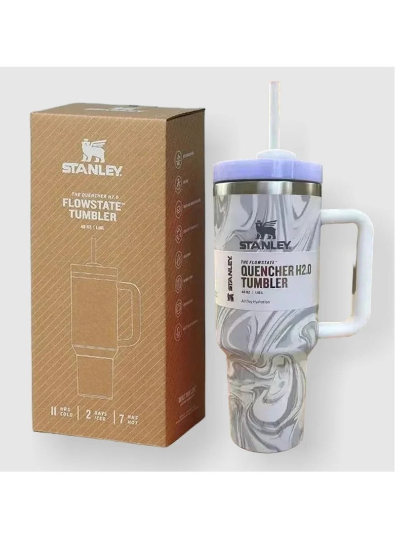 Stanley - 2-Pack Quencher H2.0 FlowState 40oz Stainless Steel Vacuum Insulated Tumbler with Lid & Straw – Rose Quartz & Swirl, Leak-Resistant Double-Walled Design, Keeps Drinks Hot for 7 Hours & Cold for 24 Hours, Ideal for On-the-Go Hydration, Travel & Workouts - Image 1