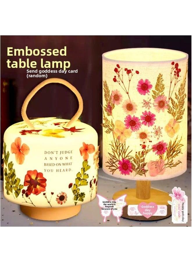 Mother's Day Gift Handmade Embossed Table Lamp DIY Material Package Dried Flower Nightlight Children's Group Building Warm-up Activities-Color:Bird Plum (full Package)  - Image 3