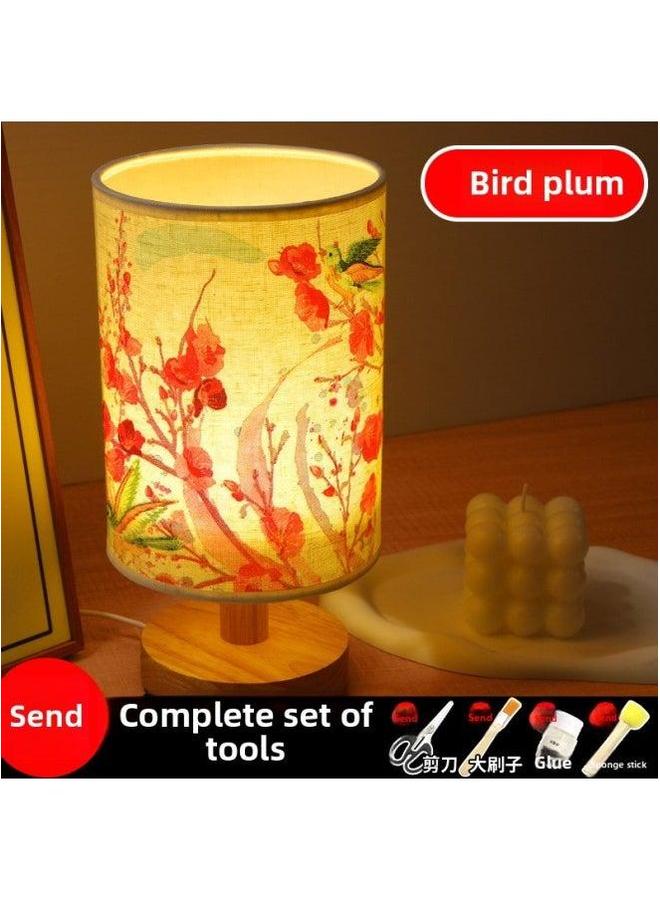 Mother's Day Gift Handmade Embossed Table Lamp DIY Material Package Dried Flower Nightlight Children's Group Building Warm-up Activities-Color:Bird Plum (full Package)  - Image 1