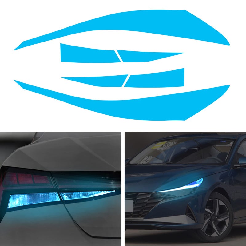 TOMALL Headlight Sidemarker Rear Fog Light Vinyl Films Smoke Tint Compatible with Hyundai Elantra 20212023 PreCut Light Transmission Amber Edges Delete Stickers Car Decal Decoration Blue2pair