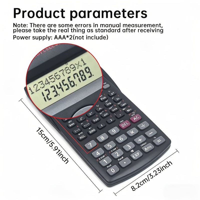 82MS Scientific Calculator Multifunctional Statistics Math Physics Chemistry Functions Exam Standard Model Durable Portable Design With Antislip Base Ergonomic Keys Pure Black - Image 3