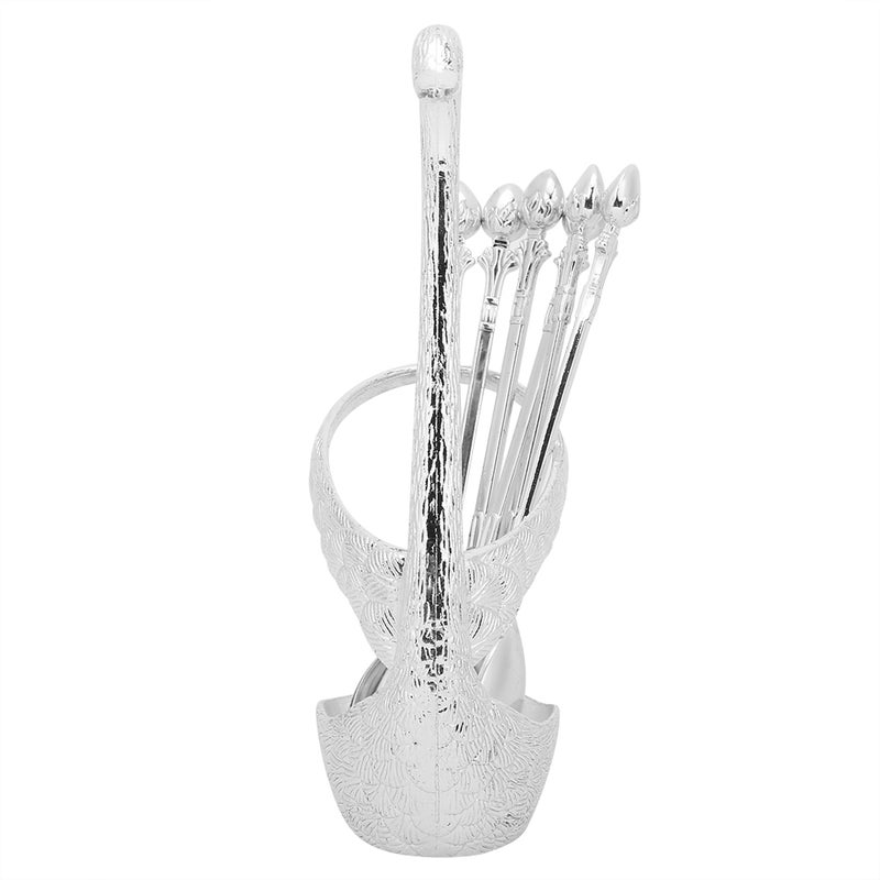 Zinc Alloy Swan‑Shaped Bracket Fruit Dessert Spoons Set Kitchen Tableware Wedding Supplies(Silver 6 Spoons ) - Image 4