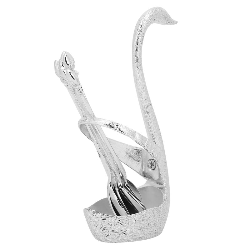 Zinc Alloy Swan‑Shaped Bracket Fruit Dessert Spoons Set Kitchen Tableware Wedding Supplies(Silver 6 Spoons ) - Image 5