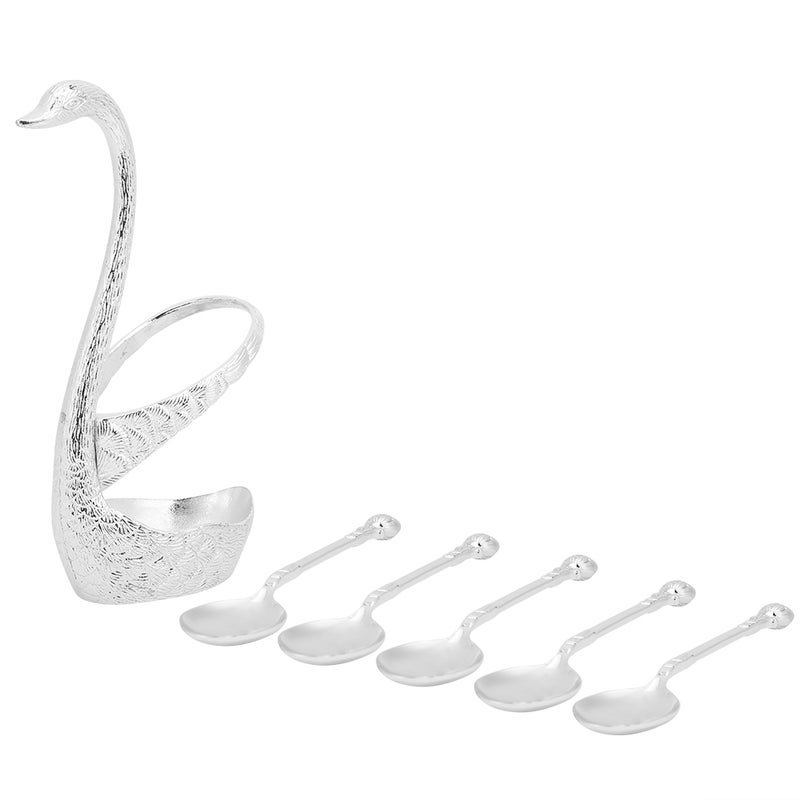 Zinc Alloy Swan‑Shaped Bracket Fruit Dessert Spoons Set Kitchen Tableware Wedding Supplies(Silver 6 Spoons ) - Image 2
