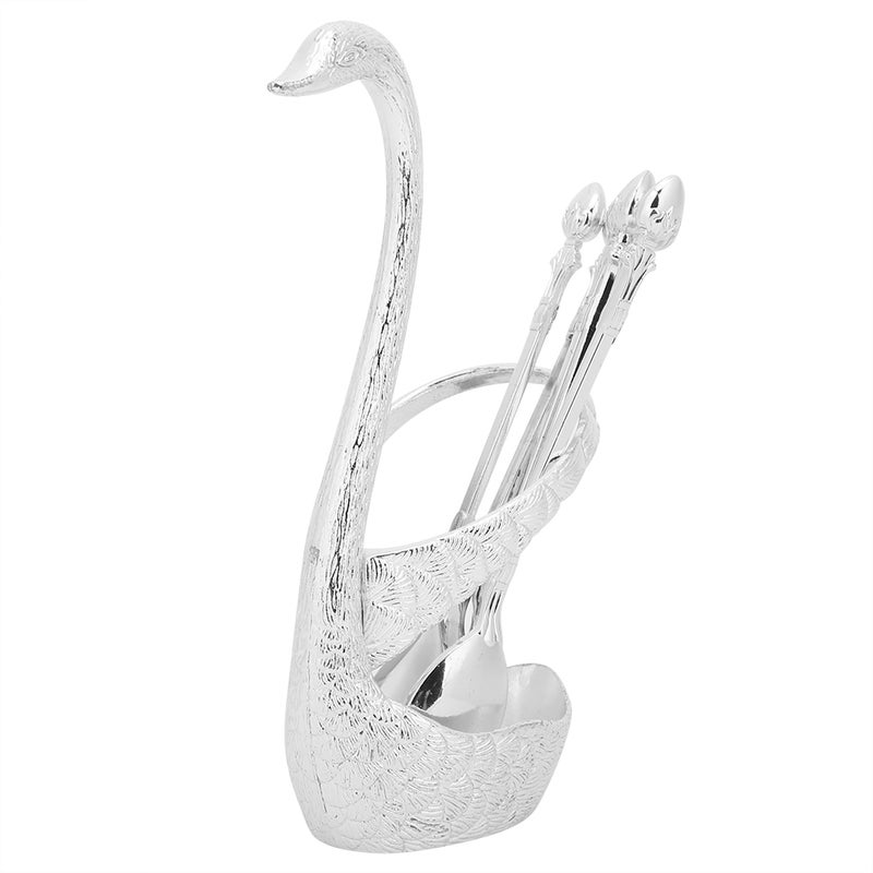 Zinc Alloy Swan‑Shaped Bracket Fruit Dessert Spoons Set Kitchen Tableware Wedding Supplies(Silver 6 Spoons ) - Image 3