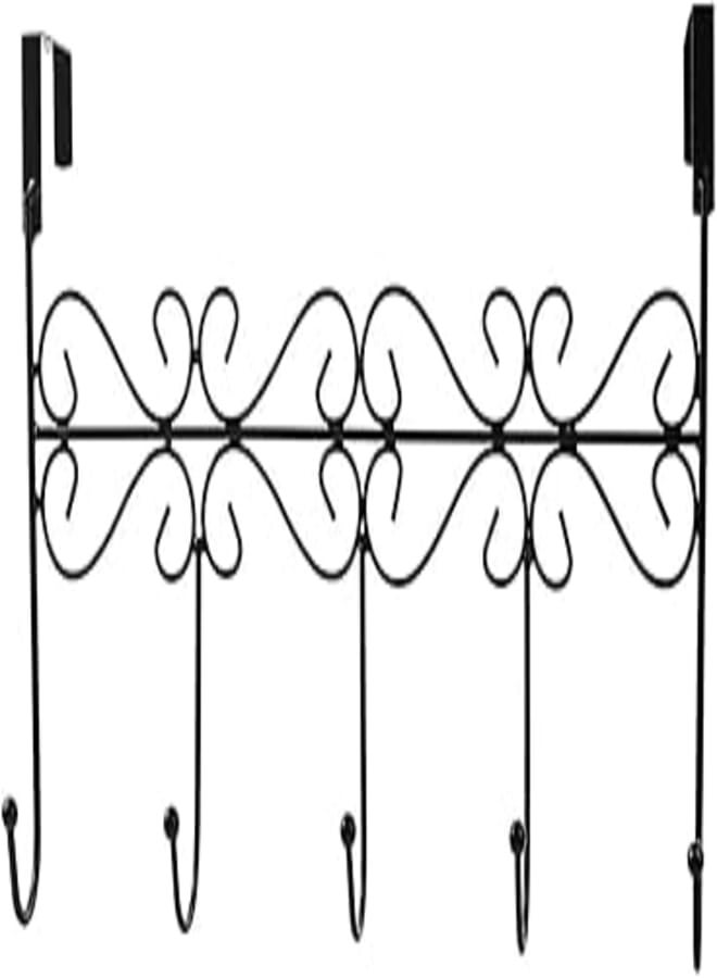 Rbenxia Over The Door 5 Hanger Rack Decorative Metal Hanger Holder for Home Office Use, Black