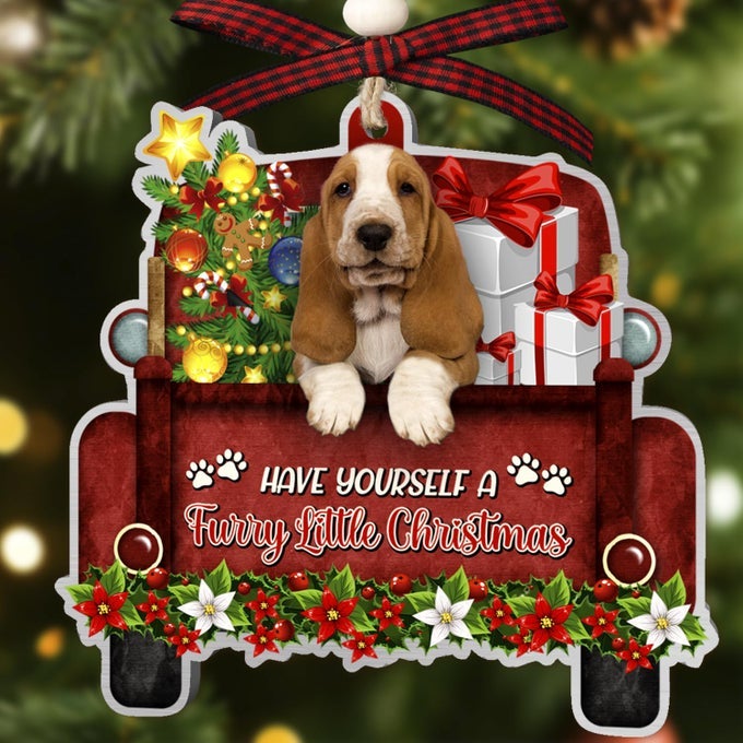 BASSET HOUND DOG ORNAMENTS CHRISTMAS TREE BASSET HOUND DOG RED TRUCK CAR ALUMINUM ORNAMENT NOT 3D CHRISTMAS DECORATION 2025 FOR BASSET HOUND LOVERS DOGMOM DOGDAD