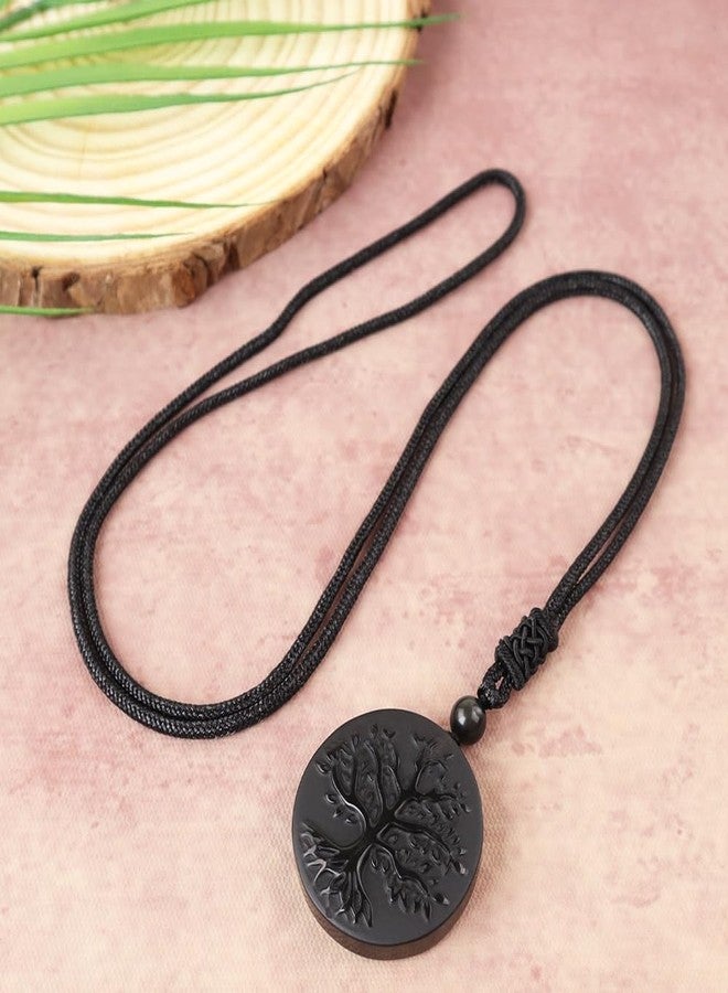Anjiucc Natural Gemstone Tree of Life Black Obsidian/Golden Obsidian Pendant Necklace for Male and Female Necklace (Black obsidian) - Image 3