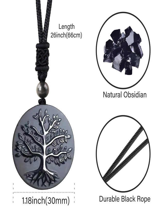 Anjiucc Natural Gemstone Tree of Life Black Obsidian/Golden Obsidian Pendant Necklace for Male and Female Necklace (Black obsidian) - Image 2