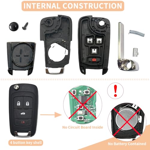 JJCHQ 4 Button Key Fob Keyless Entry Remote Shell Case Replacement for Chevy Cruze Equinox Camaro Impala Malibu Sonic Buick Regal Verano Encore Lacrosse GMC Terrain 2010 2011 2012 2013 2014 2015 2016-2021 - Image 2