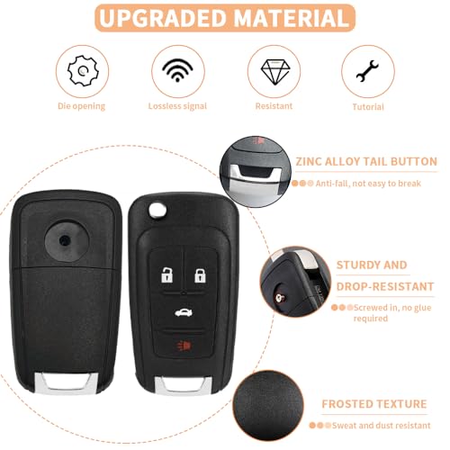 JJCHQ 4 Button Key Fob Keyless Entry Remote Shell Case Replacement for Chevy Cruze Equinox Camaro Impala Malibu Sonic Buick Regal Verano Encore Lacrosse GMC Terrain 2010 2011 2012 2013 2014 2015 2016-2021 - Image 3