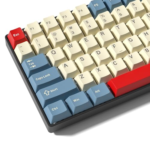 Klymra PBT Keycaps Set, Doubleshot 137 Key Caps,Cherry Profile Custom Keycap for 61/64/68/84/87/100/104/108 Mechanical Keyboard, Compatiability for 60 65 75 100 Percent Keyboads (White Blue Red) - Image 1
