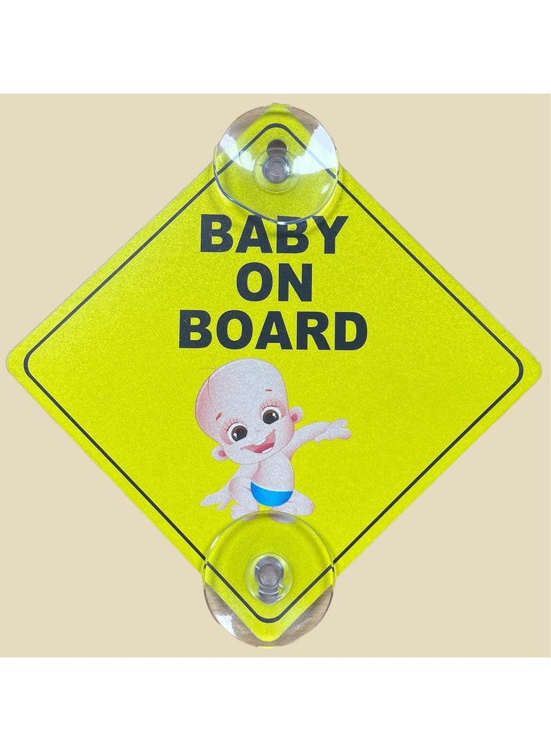 Rubik Baby on Board Car Sign Reflective, Safe Distance Driver Caution Sign with 2 Suction Cup For Car Rear Window Safety Warning Symbol (12.5 x12.5 cm)