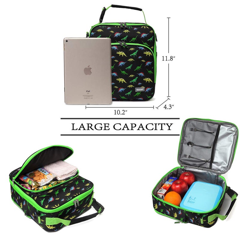 VASCHY 8.6L Large Capacity Insulated Lunch Bag for Boys with Adjustable Shoulder Strap, Thermal Tote Bag with Bottle Pocket for School, Outdoor (Green Dinosaur) - Image 5