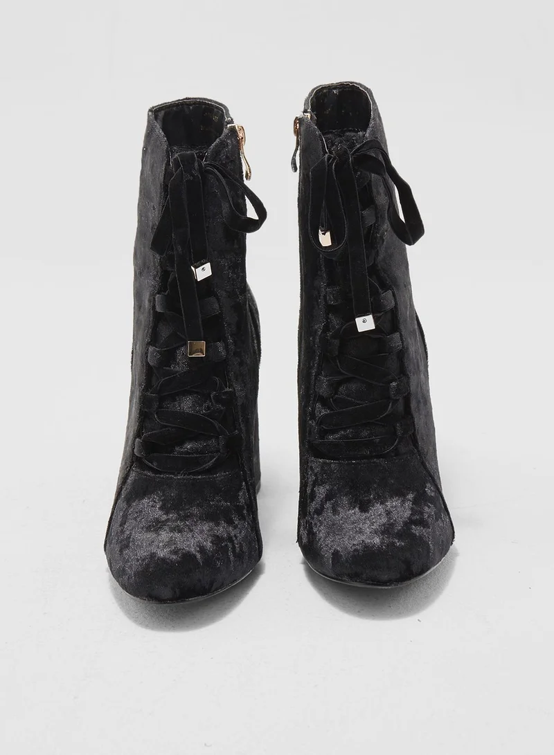 DOROTHY PERKINS Textured Lace Up Velvet Ankle Boots