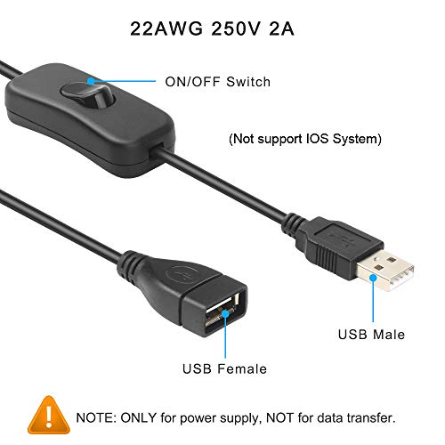 ELECTOP 2 Pack Male to Female USB Cable with On/Off Switch, USB Extension Inline Rocker Switch for Driving Recorder, LED Desk Lamp, USB Fan, LED Strips - Image 2
