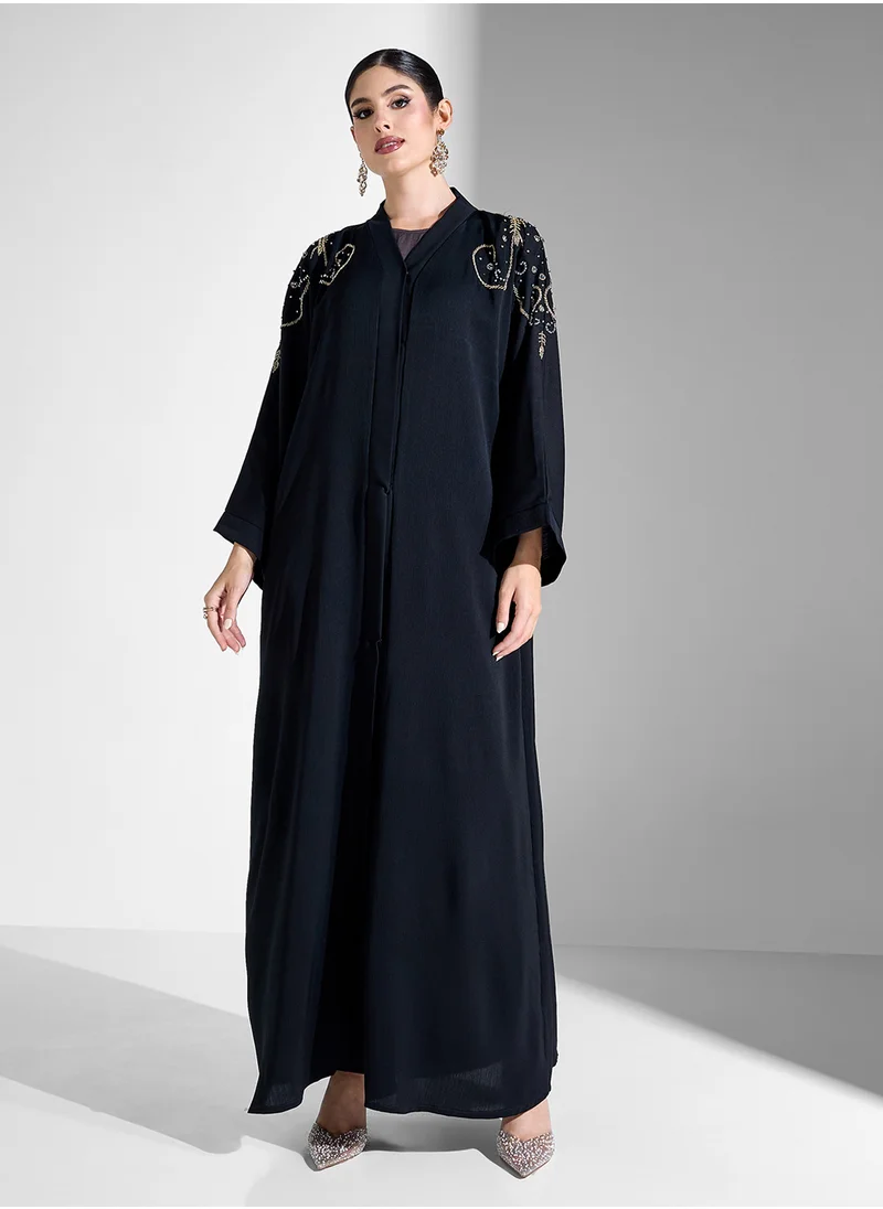 Khizana Abaya With Back Detail Embellishment & Sheila