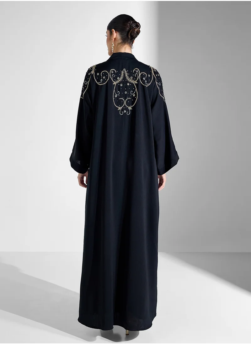 Khizana Abaya With Back Detail Embellishment & Sheila