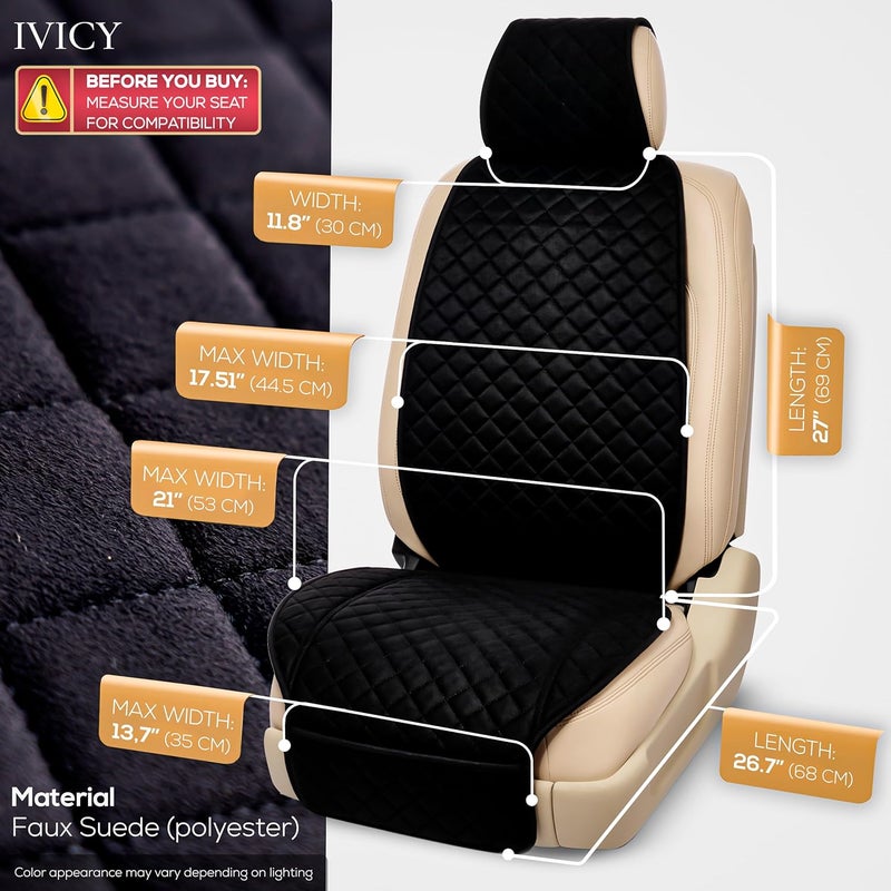 IVICY غطاء مقعد سيارة من الجلد المدبوغ IVICY للسيارات - غير قابل للانزلاق، ناعم وقابل للتنفس - أغطية حماية المقاعد الأمامية تناسب معظم السيارات والشاحنات الصغيرة وسيارات الدفع الرباعي والشاحنات - وحدة واحدة - أسود - Image 3
