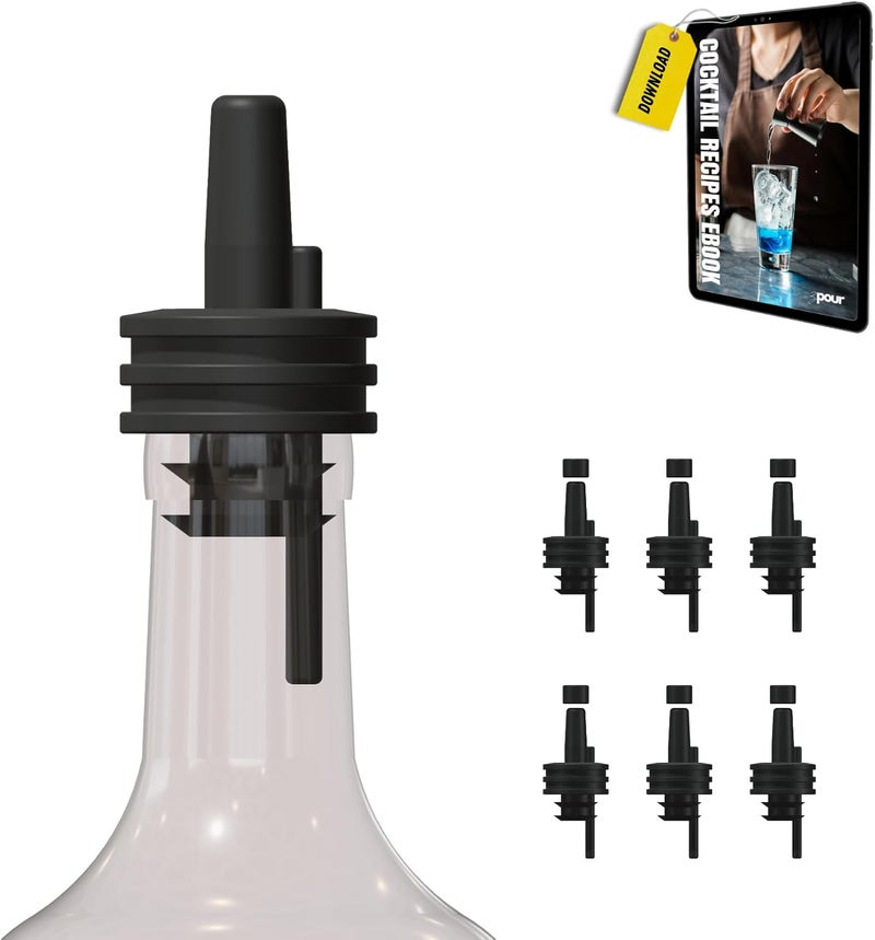 zPour Black Premium Quality Liquor Pour Spouts Pack 6 Reusable Leakproof Bottle Tops For Bartenders And Home Use Easy Flow Control For Alcohol Juice Syrup Oil Durable Silicone Spout Universal Fit - Image 1