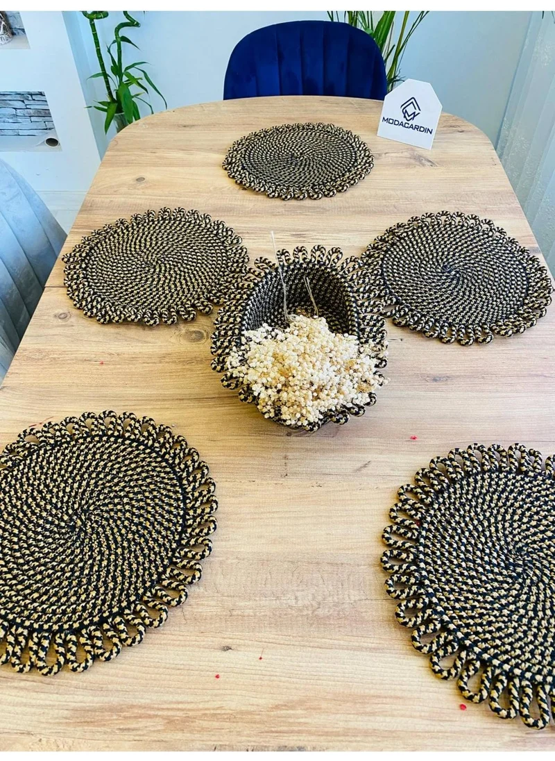 BDZ Deri BDZ Leather Wicker Jute Presentation Plate Mat American Service and Basket 7 Pieces