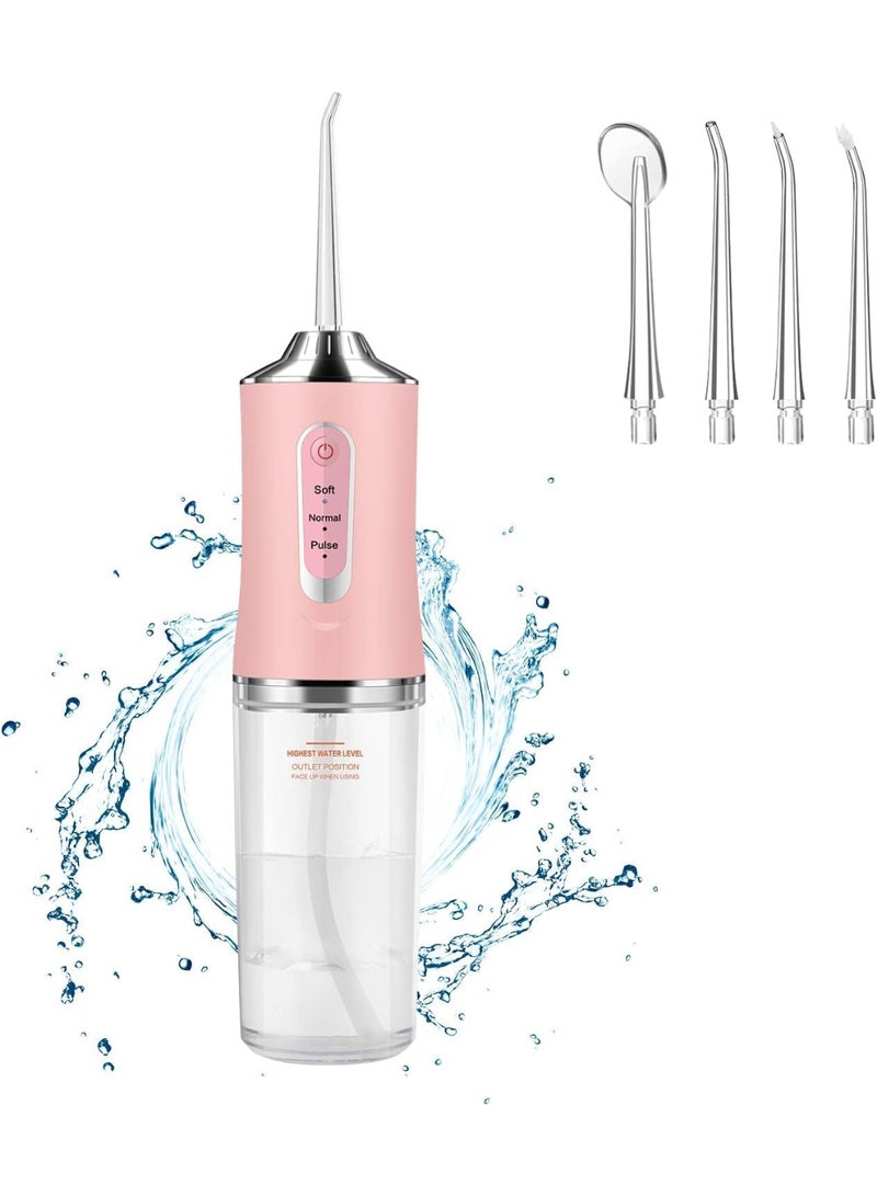 جهاز تنظيف الفم المائي اللاسلكي باللون الوردي الأنيق | خيط مائي للأسنان بـ 3 أوضاع و 4 فوهات، مقاوم للماء IPX7، بطارية 1200 مللي أمبير قابلة لإعادة الشحن وخزان ماء قابل للإزالة 230 مل - Image 1