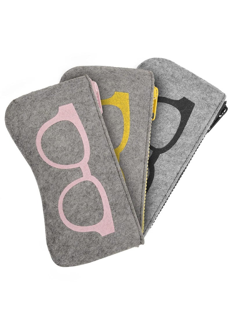 NIBEMINENT Soft Glasses Case, Simple Stylish Felt Sunglasses pouch with Zipper Eyeglasses Storage Bag for Woman(3 Pcs)  - Image 1
