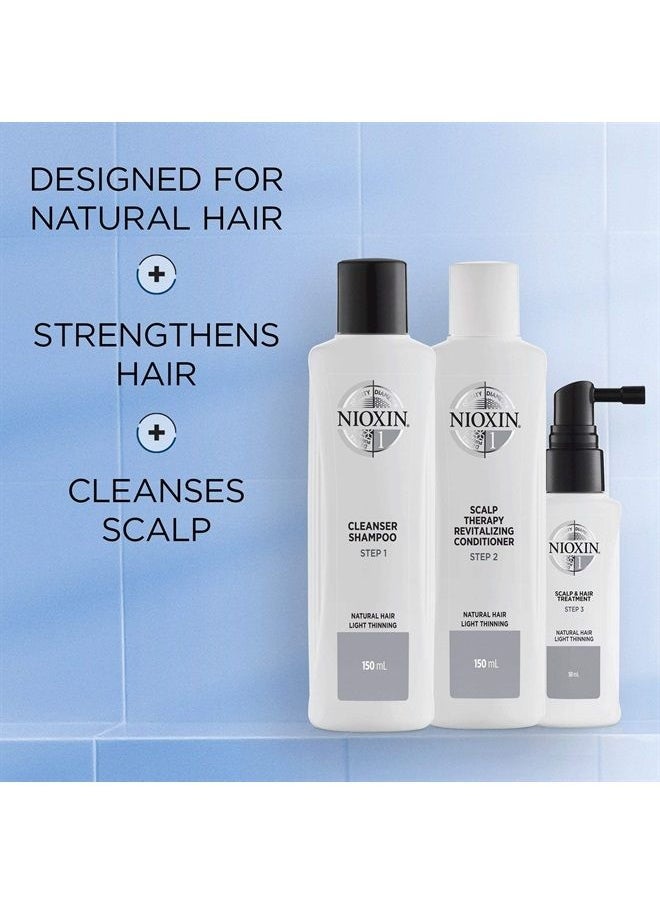 Nioxin - System Kit 1, Hair Strengthening & Thickening Treatment, Treats & Hydrates Sensitive or Dry Scalp, For Natural Hair with Light Thinning, Trial Size (1 Month Supply) - Image 1