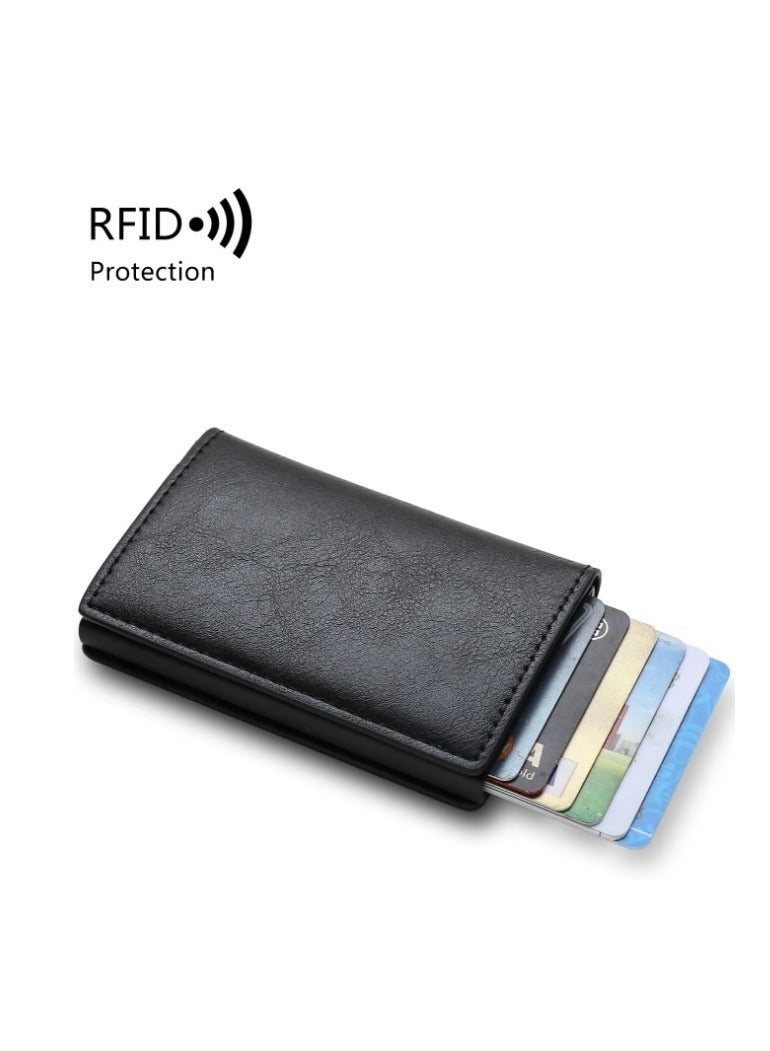 لاينس حافظة نقود وحامل كروت من الجلد  4 عيون وحواف صلبة ,صغيرة وخفيفة بخاصية مانع السرقة ,اسود وبني - Image 1