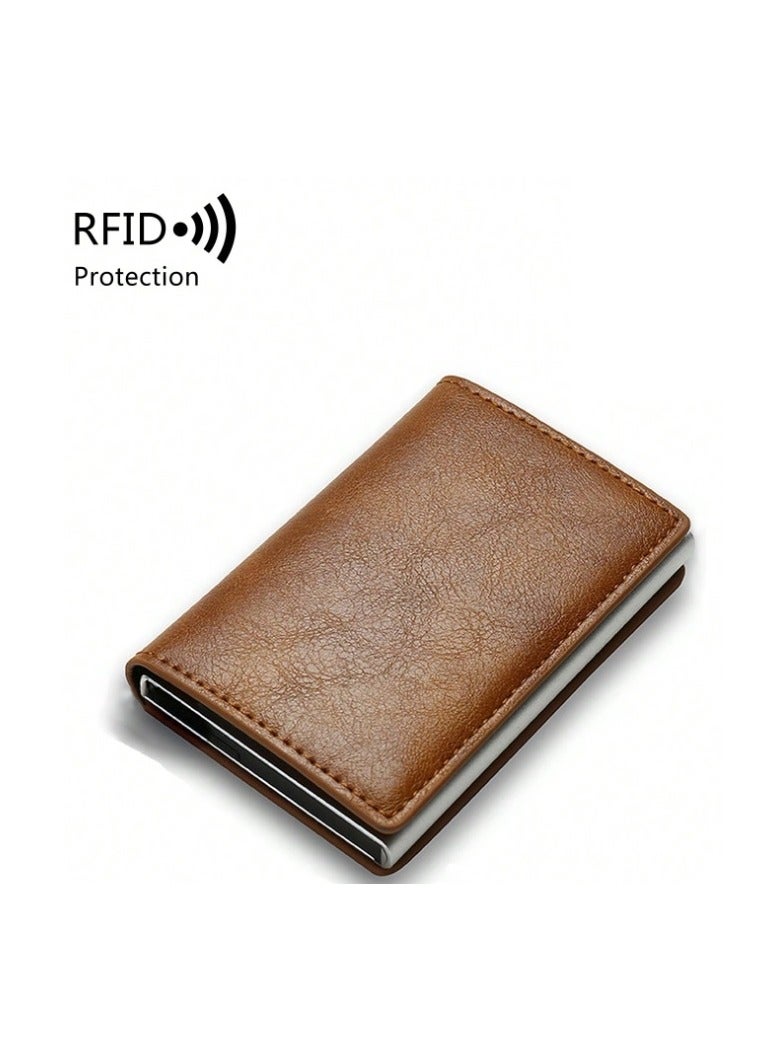 لاينس حافظة نقود وحامل كروت من الجلد  4 عيون وحواف صلبة ,صغيرة وخفيفة بخاصية مانع السرقة ,اسود وبني - Image 2