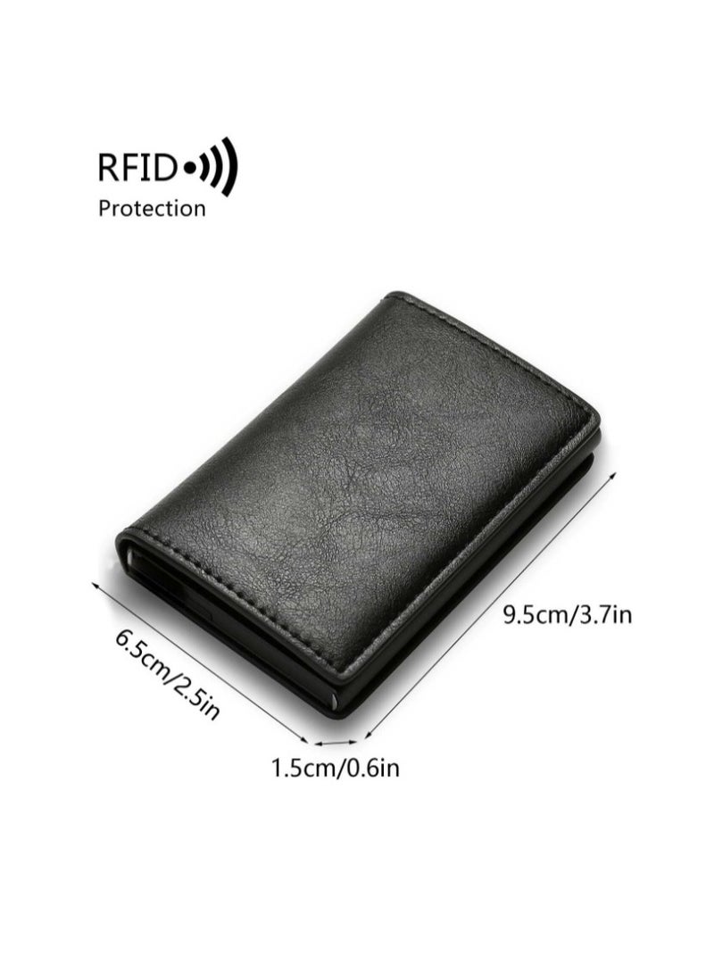 لاينس حافظة نقود وحامل كروت من الجلد  4 عيون وحواف صلبة ,صغيرة وخفيفة بخاصية مانع السرقة ,اسود وبني - Image 4