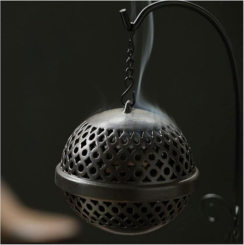 مشبك عطري معلق بإطار حديدي كروي - مبخرة زنري بالصندل العطري - ديكور كلاسيكي لغرف النوم - Image 3