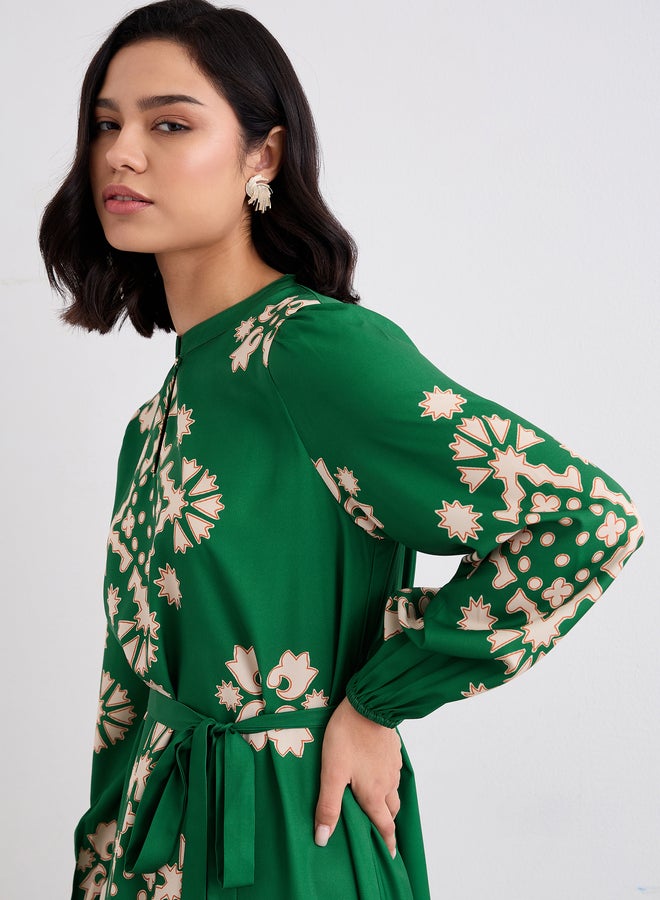 Styli Green Geometric Print Midi Dress - Image 3
