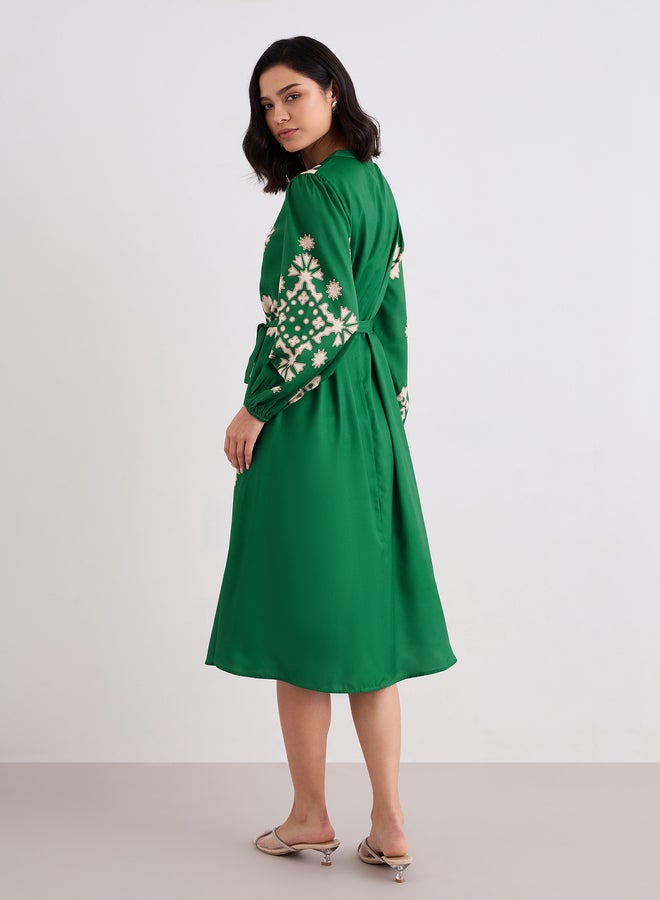Styli Green Geometric Print Midi Dress - Image 4
