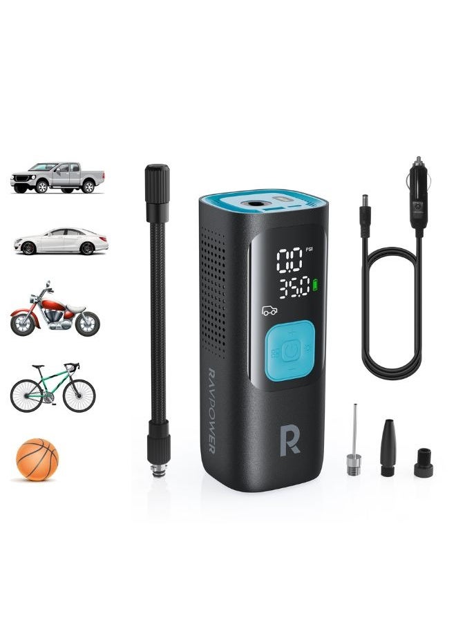 RAVPOWER RAVPOWER 3-in-1 Smart Air Compressor with Power Bank & LED Flashlight, Cordless Portable Air Pump for Car, Motorcycle, Bicycle, Auto-Stop, Large LCD Display, Travel Accessories Included  - Image 1