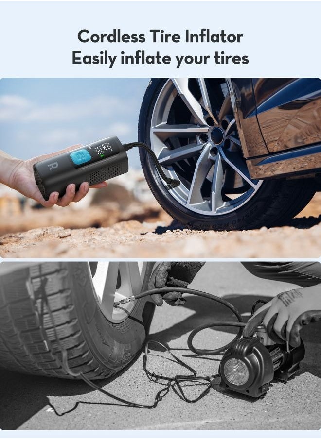 RAVPOWER RAVPOWER 3-in-1 Smart Air Compressor with Power Bank & LED Flashlight, Cordless Portable Air Pump for Car, Motorcycle, Bicycle, Auto-Stop, Large LCD Display, Travel Accessories Included  - Image 4