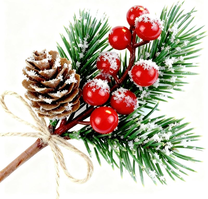 FUTERLY 10 Pcs Red Berry Stems - Pine Cones for Crafts,Pine Cones for Decorating,Red Berry Wreath Floral Picks,Valentine's Day Mother's Day,Birthday Party Decoration,Gift Wrap Embellishment - Image 1