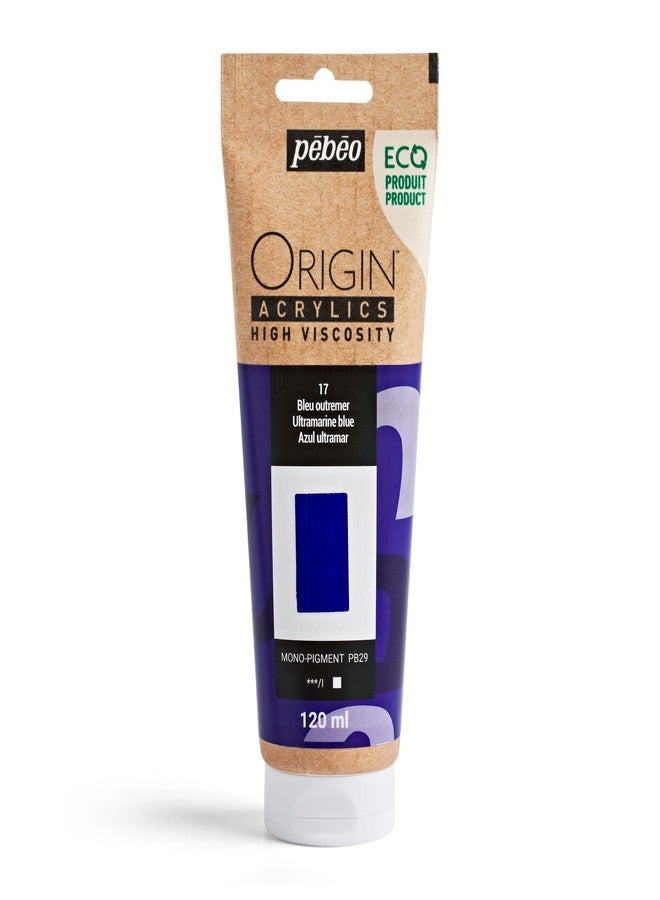 PEBEO Origin - Eco-designed High-viscosity Acrylic Paint - High Pigment Concentration for Intense Color and Excellent Lightfastness - 4.05 Fluid Ounces (120 ml) Tube - Ultramarine Blue - Image 1