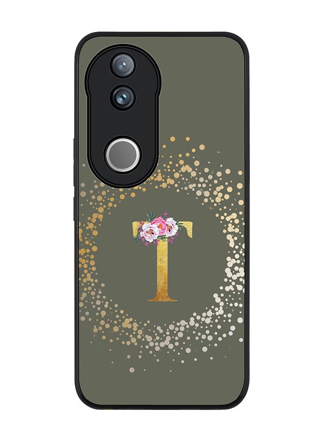 Stylizedd For Vivo V50 / vivo V50e 5G Case,Slim fit Camera Protection, Shockproof Thin Phone cover  - Custom Monogram Floral - T  (Olive Green ) - Image 1