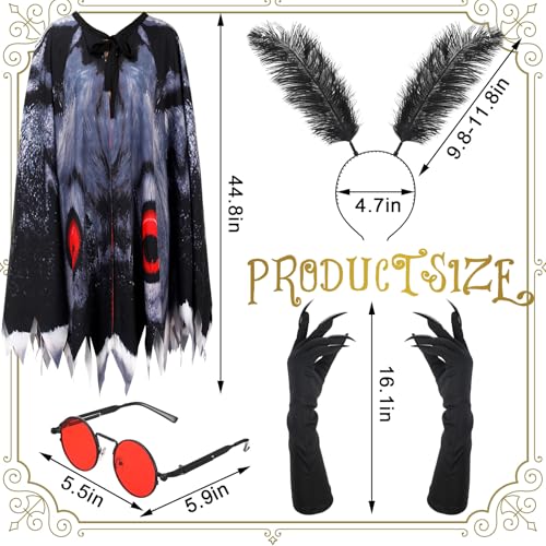 Skicuff 4 Pcs Unisex Mothman Costume Halloween Mothman Cosplay Moth Paw Glove Fingernail Glasses Headband for Adult Women(Elegant Style) - Image 3