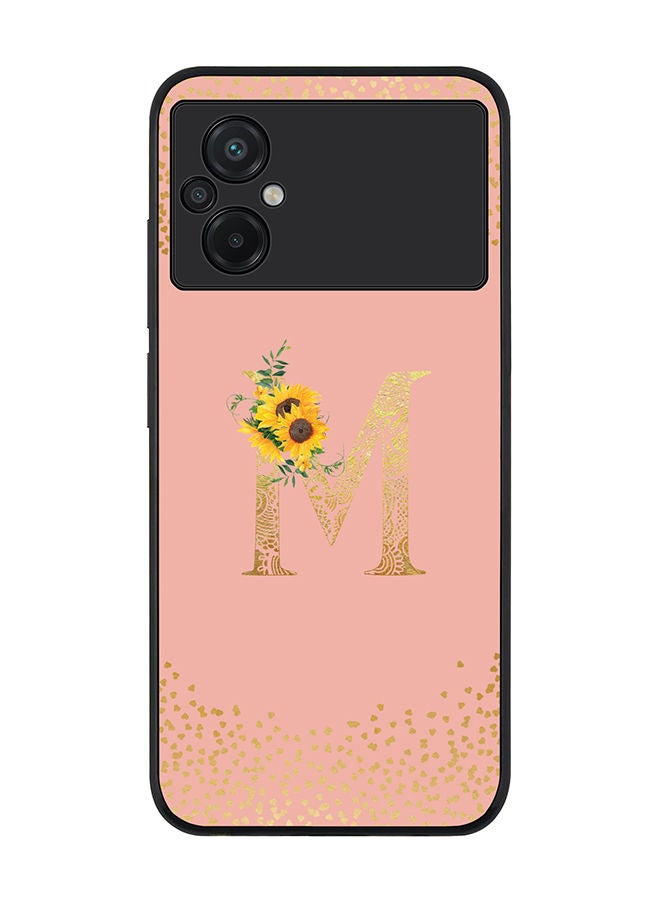 Stylizedd Rugged Black edge case for Xiaomi Poco M5 Slim fit Soft Case Flexible Rubber Edges Anti Drop TPU Gel Thin Cover - Custom Monogram Initial Letter Floral Pattern Alphabet - M (Rose Pink ) - Image 1