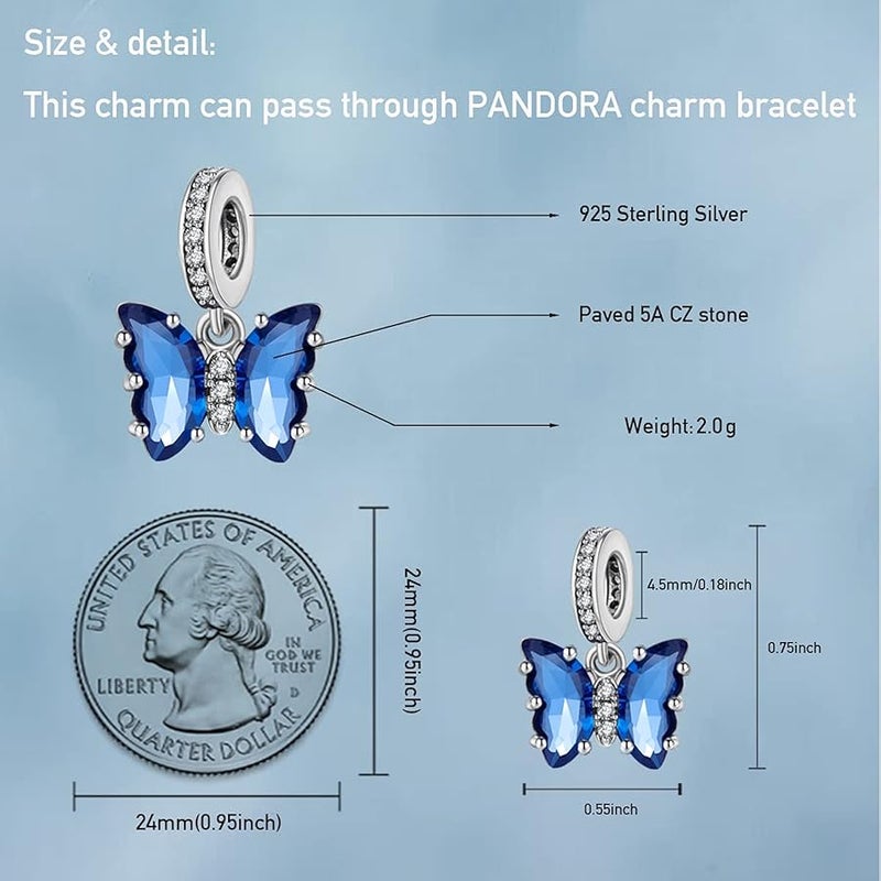 دريم لاند Butterfly Charms for Bracelets, 925 Sterling Silver Butterfly Dangle Charms for Charm Bracelets and Necklaces with Multicolor 5A Cubic Zirconias, Birthday Mothers Valentines Day Jewelry Gifts for - Image 3