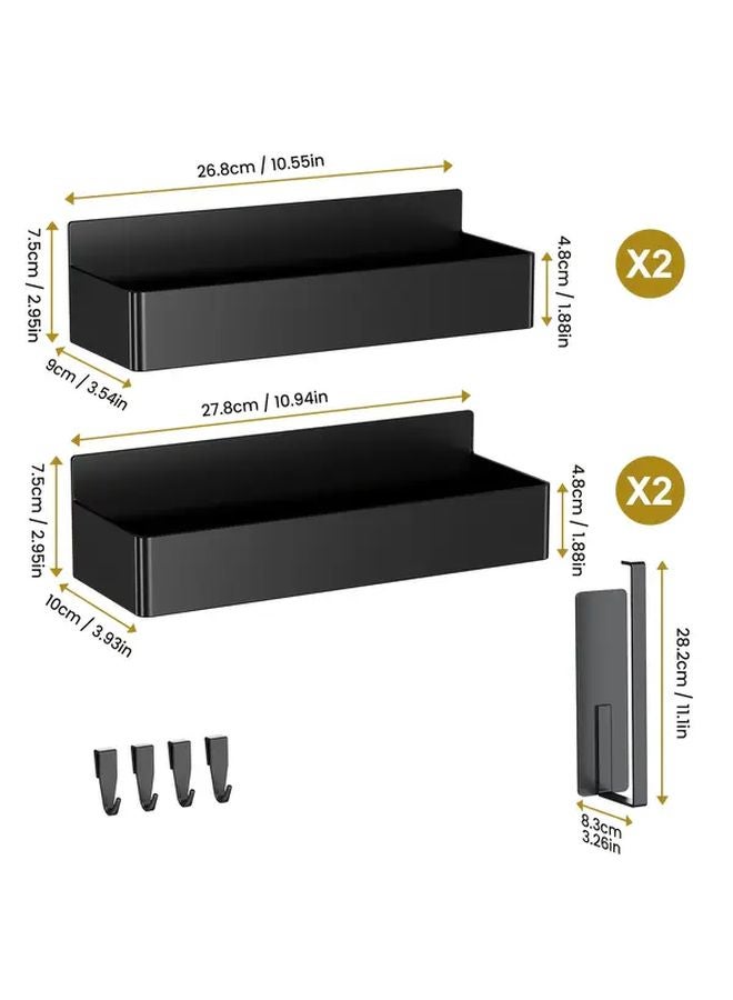 Magnetic Storage Rack Set With Hooks Paper Towel Holder Wall Mounted Organizer Black - Image 4