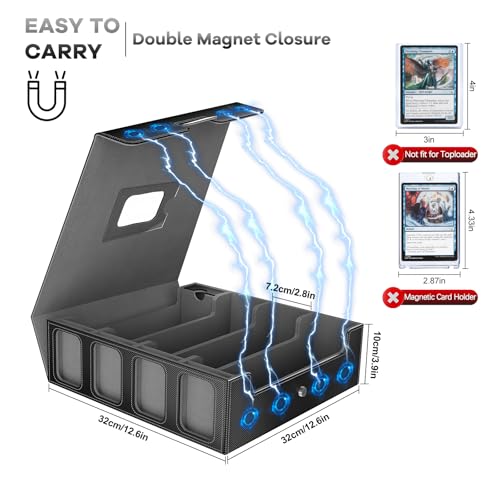 Gomyrod 3200+ Trading Card Storage Box with Commander Display, 4 Row Card Deck Box with Portable Handle, Compatible for TCG/MTG/Magic Cards, 30 Colorful Divider, 8 Supporters, US Design Patent (Black&Grey) - Image 5