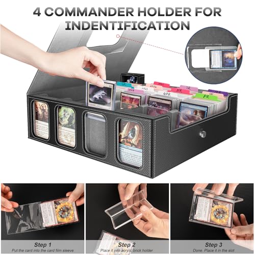 Gomyrod 3200+ Trading Card Storage Box with Commander Display, 4 Row Card Deck Box with Portable Handle, Compatible for TCG/MTG/Magic Cards, 30 Colorful Divider, 8 Supporters, US Design Patent (Black&Grey) - Image 3